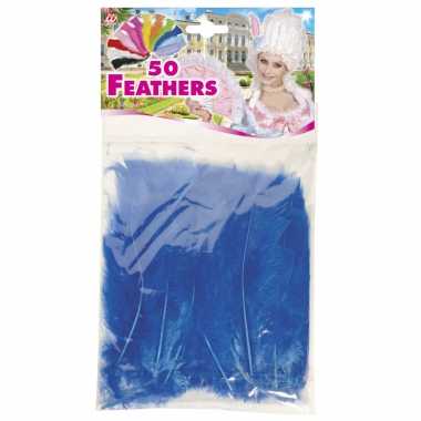 200x blauwe veren/sierveertjes decoratie/hobbymateriaal 17 cm